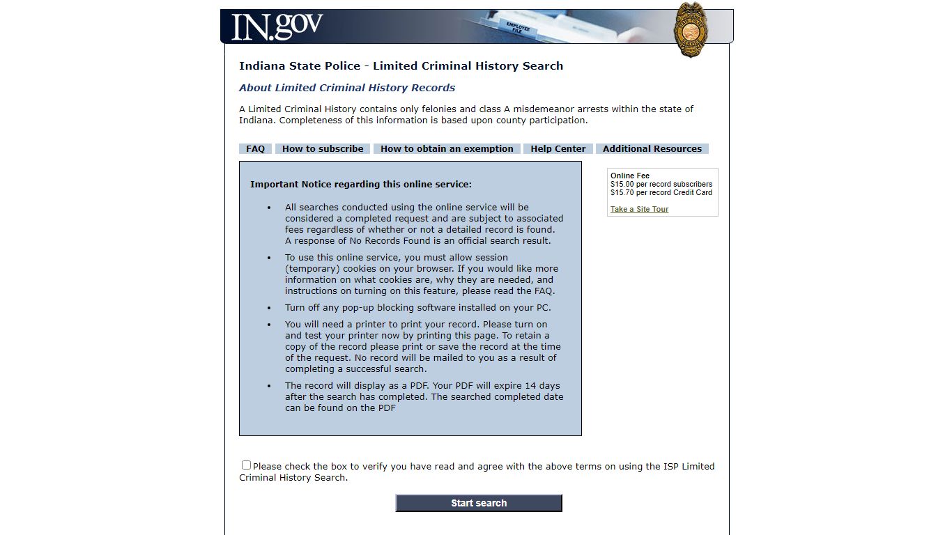 Indiana State Police - Limited Criminal History Search - IN.gov